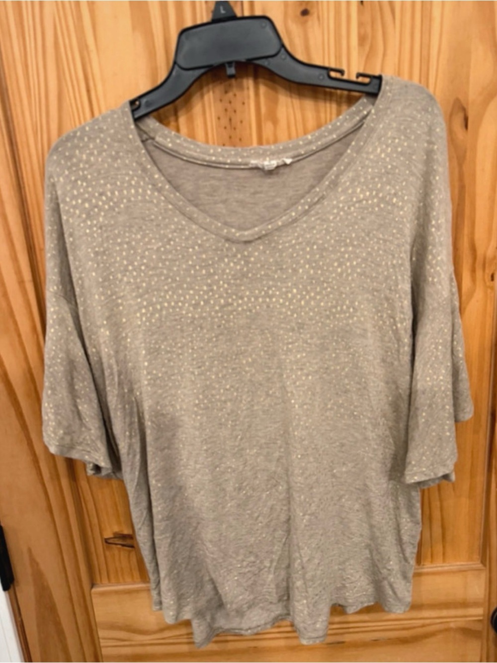 Jane and Delancey Gray V-Neck Top with Metallic Dot Accents